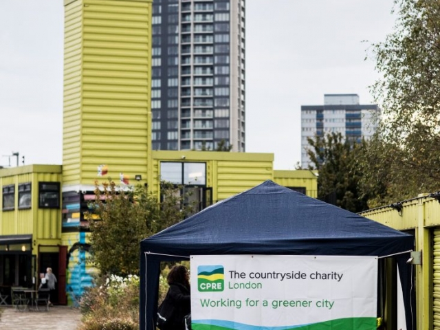 CPRE London banner with tower blocks in background hi-rise