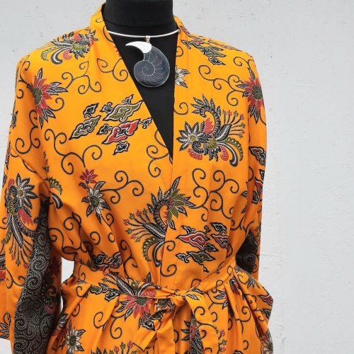 Yellow and paisley kimono style robe made with silk